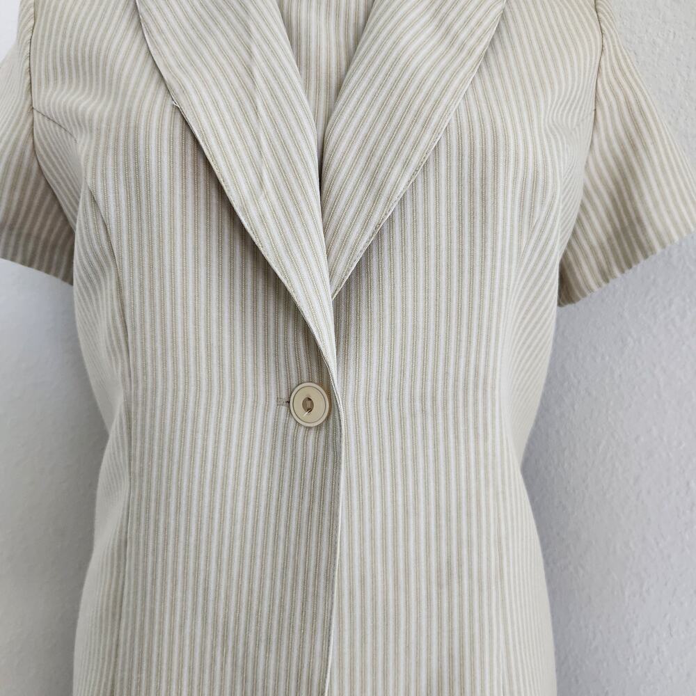 Vintage 90s Lisa Jo Cream Pinstripe Sheath Dress & Blazer Set Preppy Office L - Picture 3 of 16